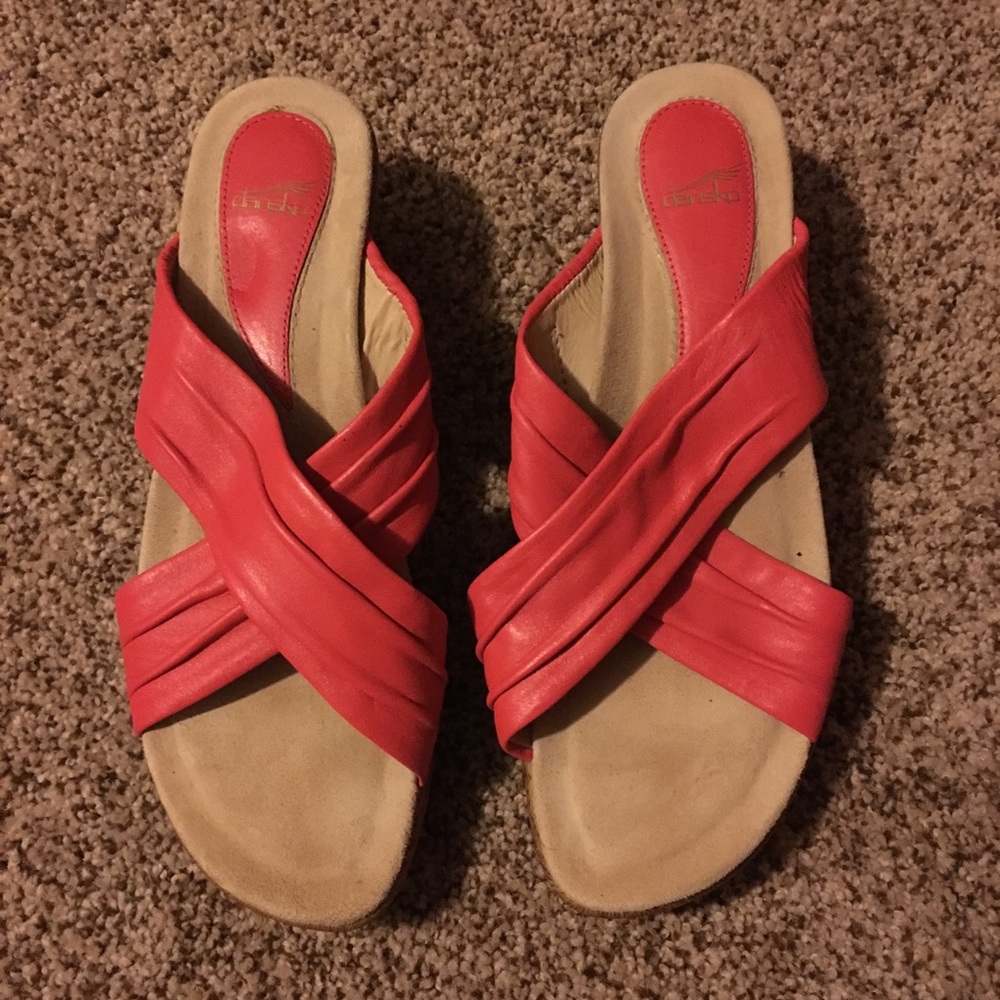 Dansko red leather strap wedges size 39